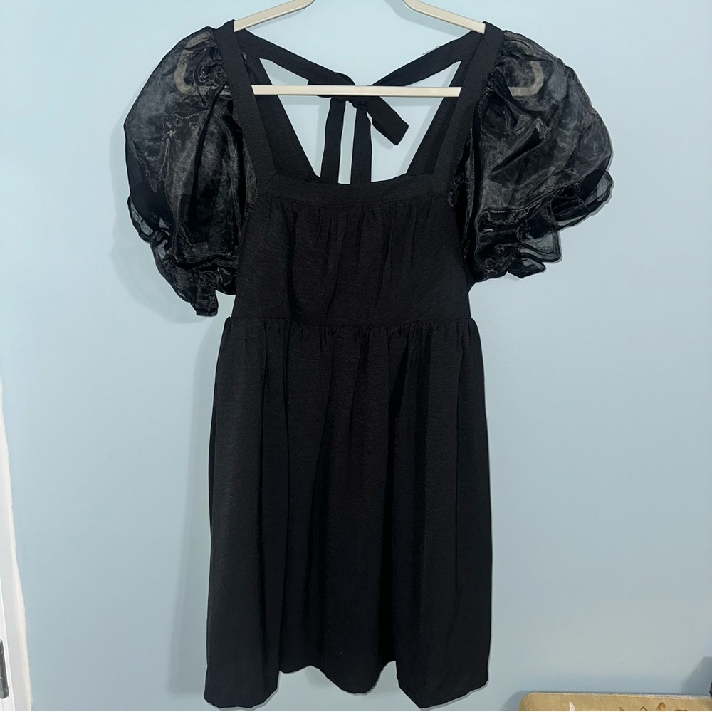 Entro Black Dress With Pockets Puffy Shoulder Small